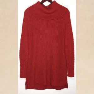 A New Day Terra Cotta Red Sweater Large Tunic Cable Knit Cowl Neck Length 28.5"